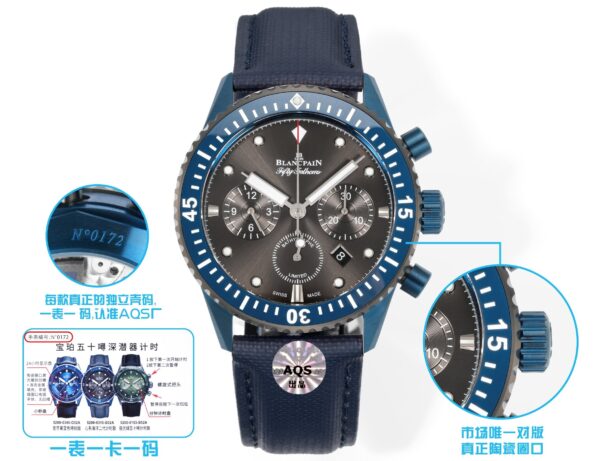 sy_no_E69E3F00E6A6F90337A20C0615ABB4A0_4 BLANCPEIN Fifty Fathoms Series FIFTY FATHEMS Automatic Mechanical Movement 300m Waterproof Swiss Watch Gray Dial Ceramic Case Fabric Strap