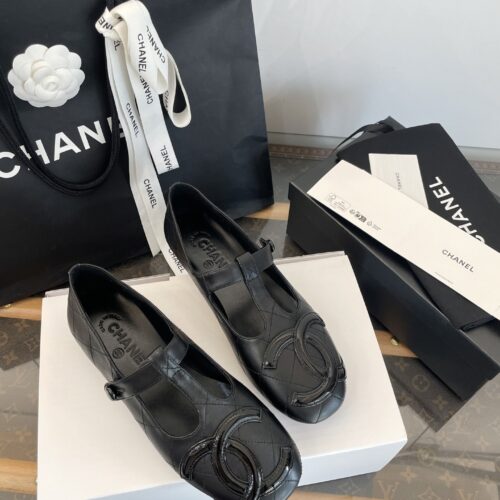 Chanel Black Quilted Leather Mary Jane Flat with Patent CC Logo