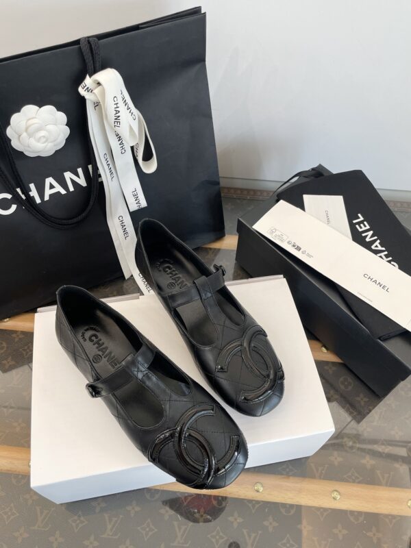 Chanel Black Quilted Leather Mary Jane Flat with Patent CC Logo