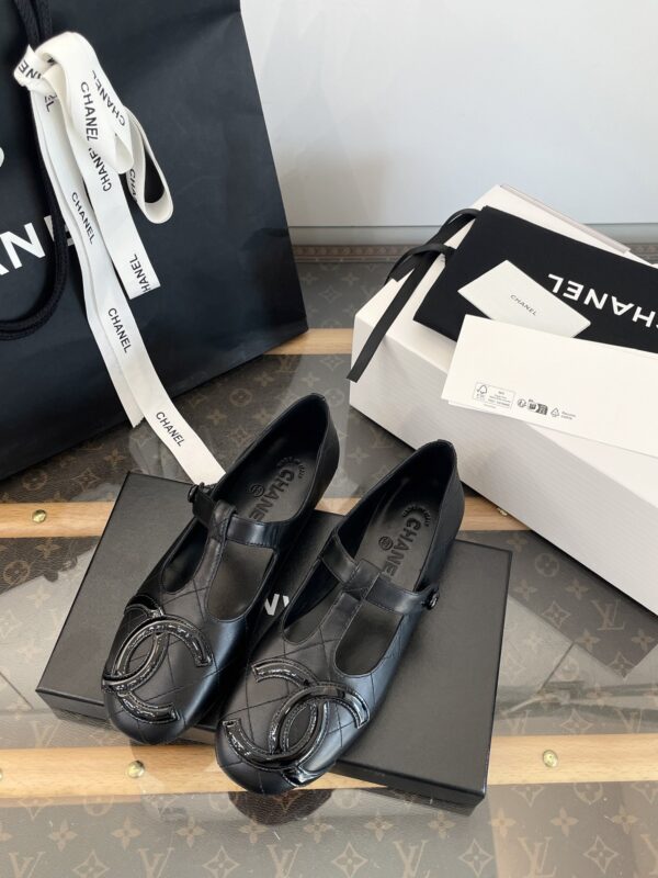 Chanel Black Quilted Leather Mary Jane Flat with Patent CC Logo