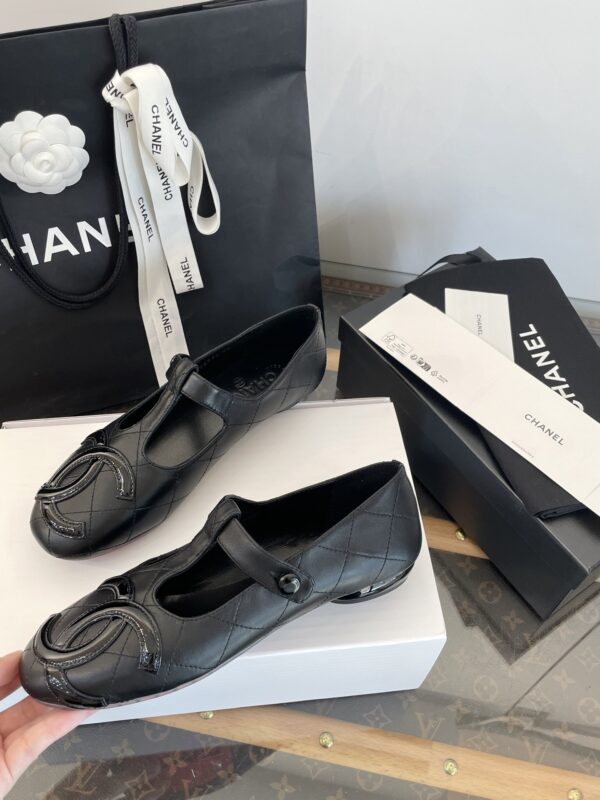 Chanel Black Quilted Leather Mary Jane Flat with Patent CC Logo