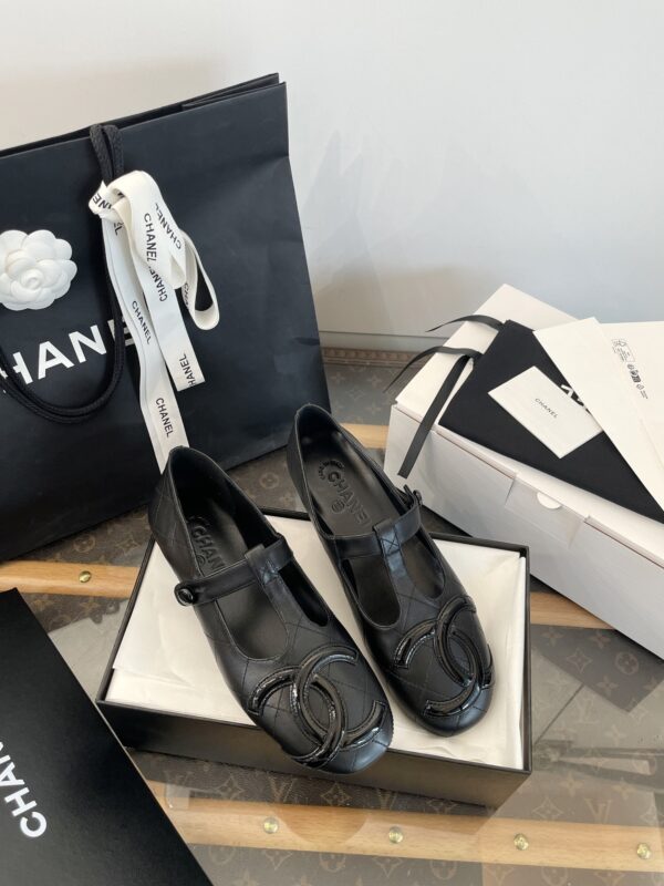 Chanel Black Quilted Leather Mary Jane Flat with Patent CC Logo