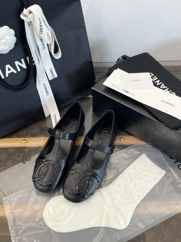 Chanel Black Quilted Leather Mary Jane Flat with Patent CC Logo