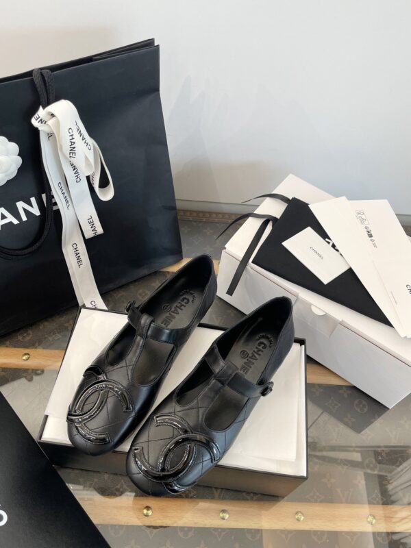 Chanel Black Quilted Leather Mary Jane Flat with Patent CC Logo