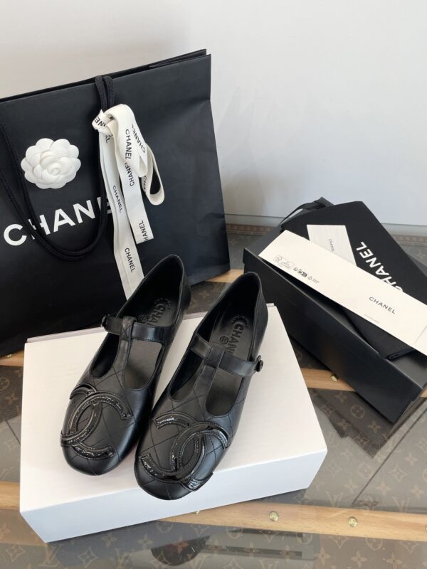 Chanel Black Quilted Leather Mary Jane Flat with Patent CC Logo