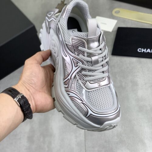 sy_no_E8722CE724271BAD3993D5CA41500EF8_0 Chanel Silver Metallic Chunky Sneaker with Mesh and CC Logo