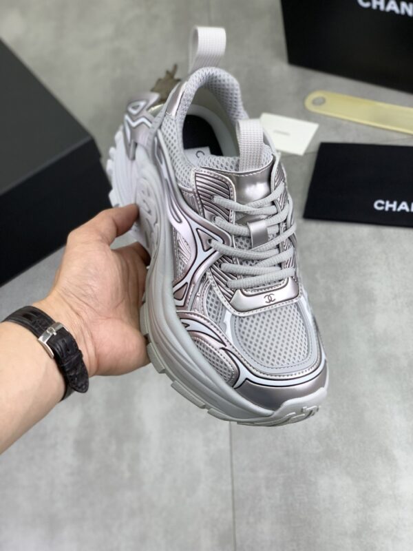 Chanel Silver Metallic Chunky Sneaker with Mesh and CC Logo