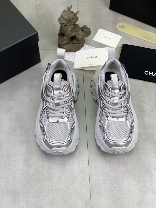 Chanel Silver Metallic Chunky Sneaker with Mesh and CC Logo