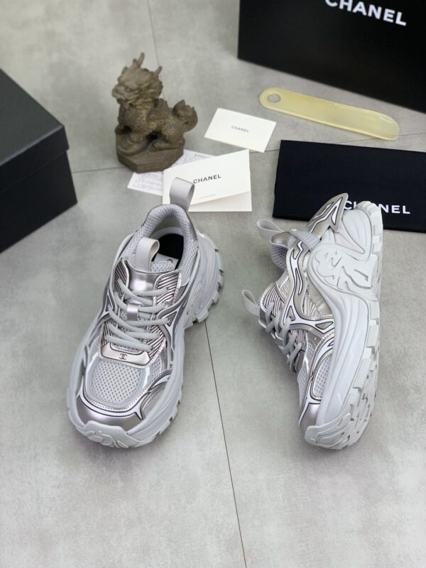 Chanel Silver Metallic Chunky Sneaker with Mesh and CC Logo