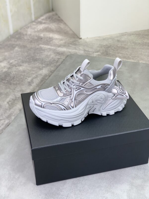 Chanel Silver Metallic Chunky Sneaker with Mesh and CC Logo