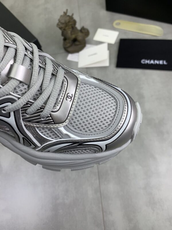 Chanel Silver Metallic Chunky Sneaker with Mesh and CC Logo