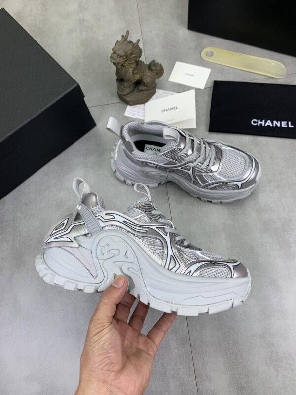 Chanel Silver Metallic Chunky Sneaker with Mesh and CC Logo