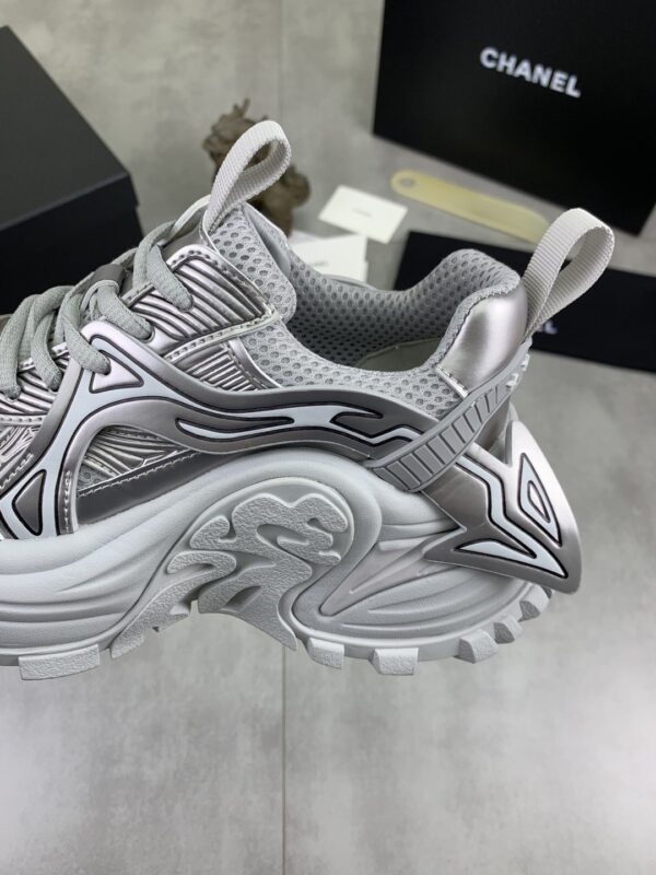 Chanel Silver Metallic Chunky Sneaker with Mesh and CC Logo