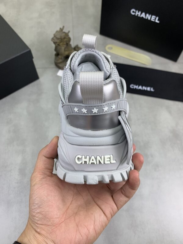 Chanel Silver Metallic Chunky Sneaker with Mesh and CC Logo