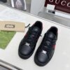 sy_no_E8AE8785DE69A5CB5CDE27786E519D94_3 Gucci Black Leather Chunky Sneaker with Red/Blue Web Stripe & Red Heel Detail