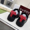 sy_no_E8AE8785DE69A5CB5CDE27786E519D94_4 Gucci Black Leather Chunky Sneaker with Red/Blue Web Stripe & Red Heel Detail