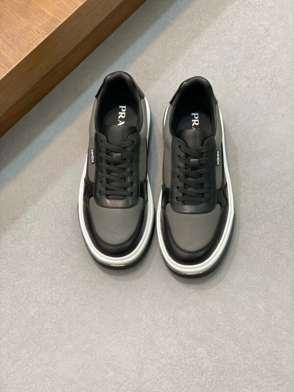 Prada Black-Grey Pebble-Leather Low-Top Sneaker