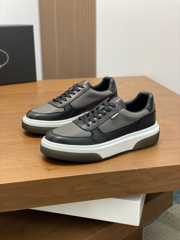 Prada Black-Grey Pebble-Leather Low-Top Sneaker