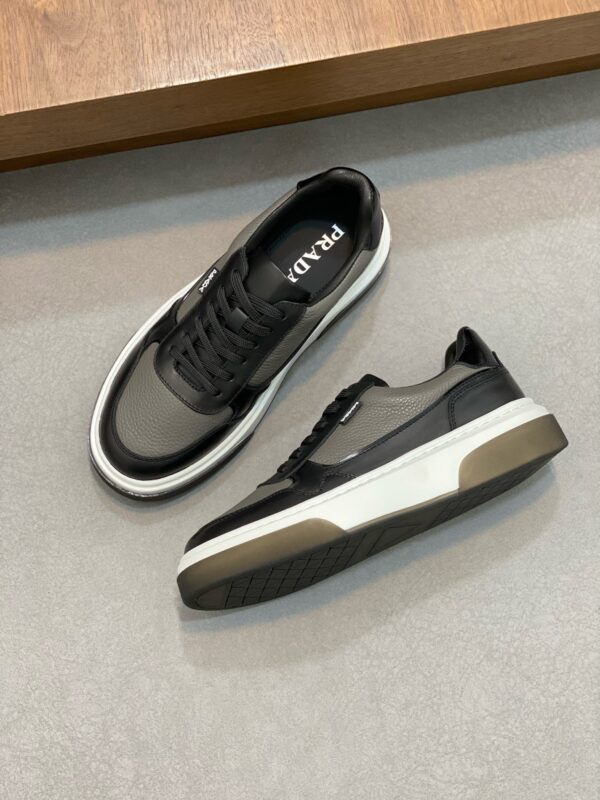 Prada Black-Grey Pebble-Leather Low-Top Sneaker