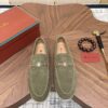 Loro Piana Sage Green Suede Metal-Buckle Loafers
