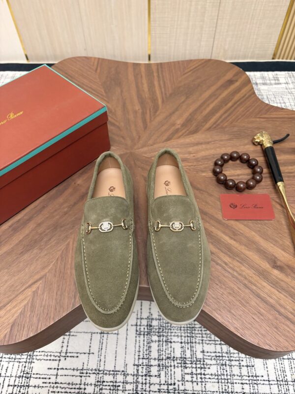 Loro Piana Sage Green Suede Metal-Buckle Loafers