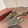 Loro Piana Sage Green Suede Metal-Buckle Loafers