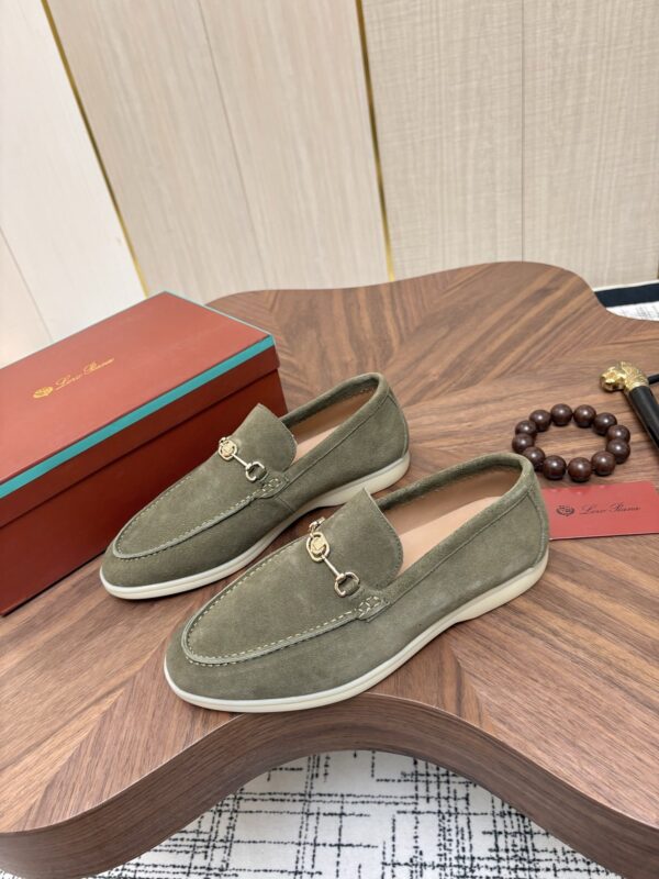 Loro Piana Sage Green Suede Metal-Buckle Loafers
