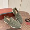 Loro Piana Sage Green Suede Metal-Buckle Loafers
