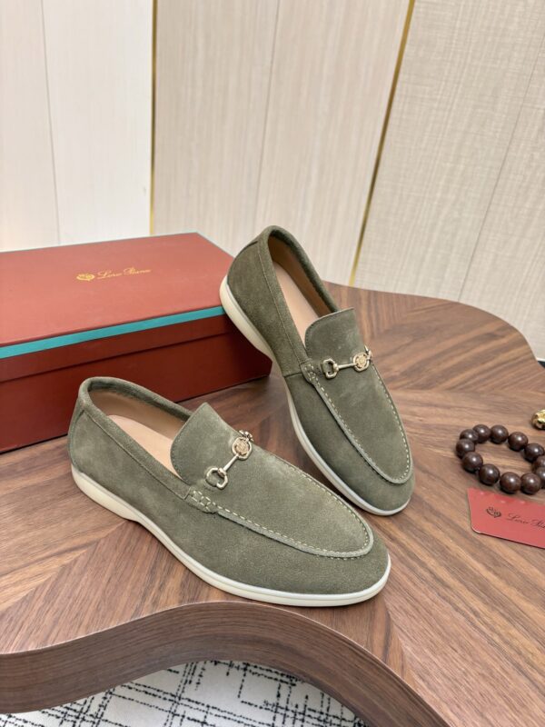 Loro Piana Sage Green Suede Metal-Buckle Loafers