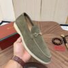 Loro Piana Sage Green Suede Metal-Buckle Loafers