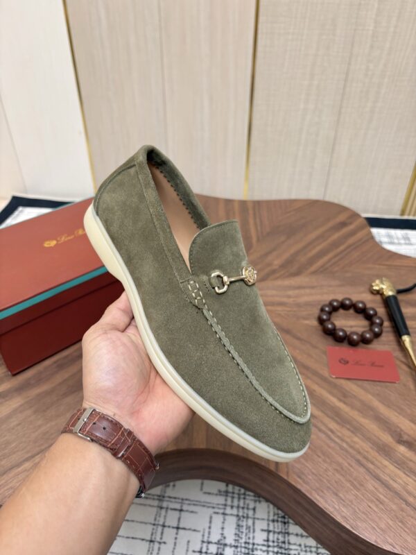 Loro Piana Sage Green Suede Metal-Buckle Loafers