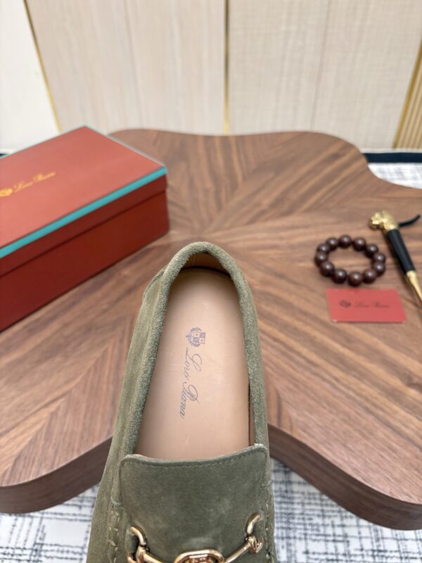 Loro Piana Sage Green Suede Metal-Buckle Loafers