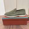 Loro Piana Sage Green Suede Metal-Buckle Loafers