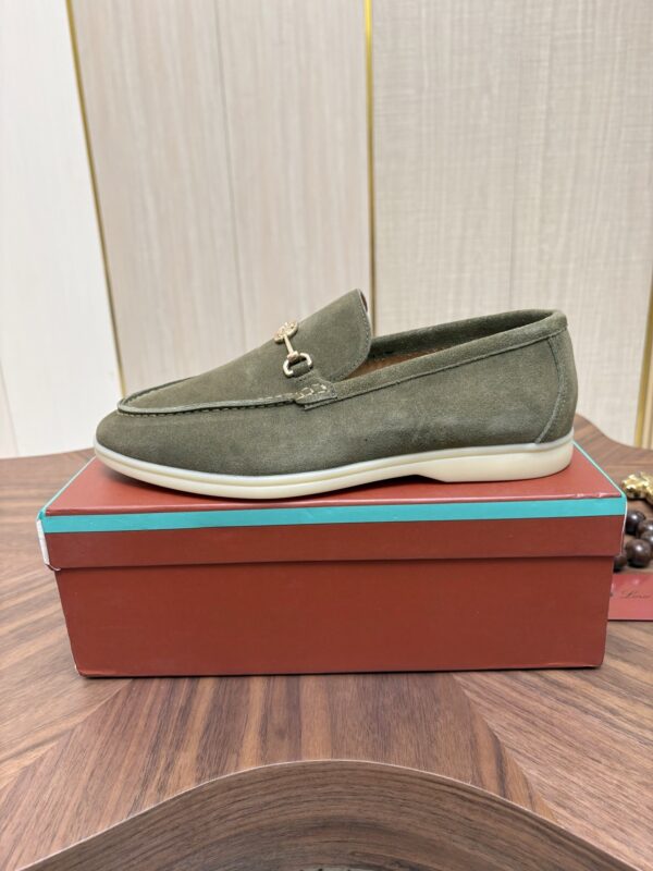 Loro Piana Sage Green Suede Metal-Buckle Loafers