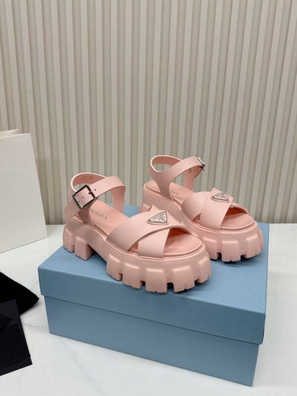 Prada Light Pink Triangle Logo Gear Platform Sandal