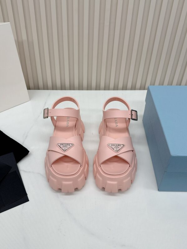Prada Light Pink Triangle Logo Gear Platform Sandal