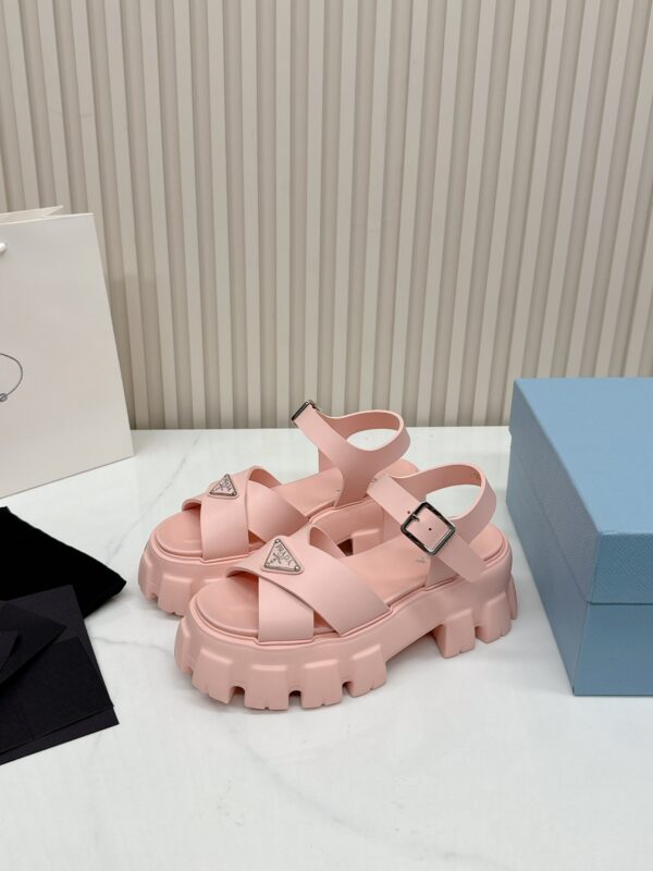 Prada Light Pink Triangle Logo Gear Platform Sandal