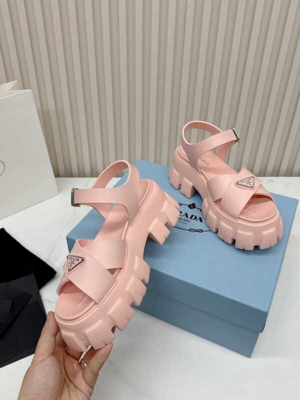 Prada Light Pink Triangle Logo Gear Platform Sandal