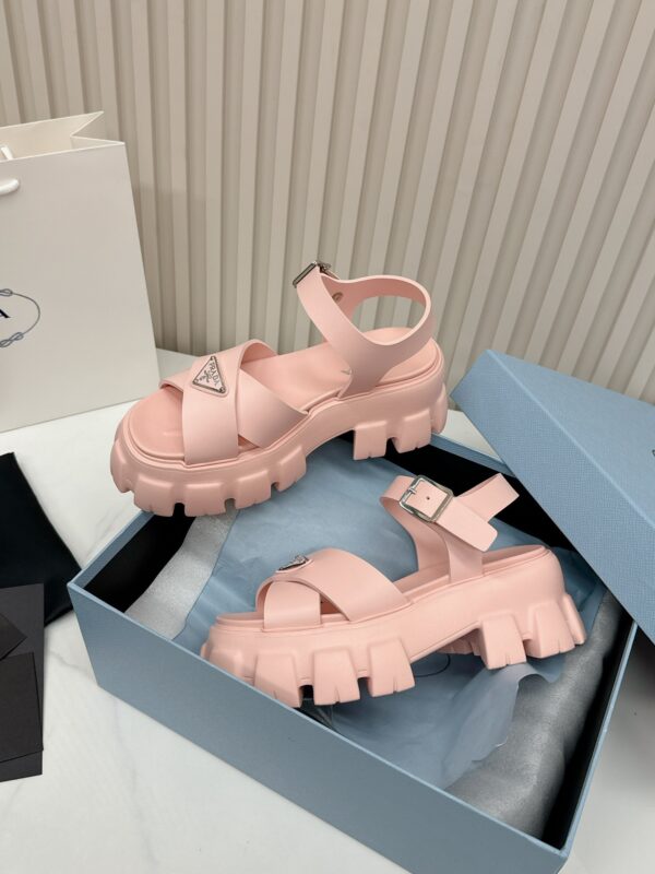 Prada Light Pink Triangle Logo Gear Platform Sandal