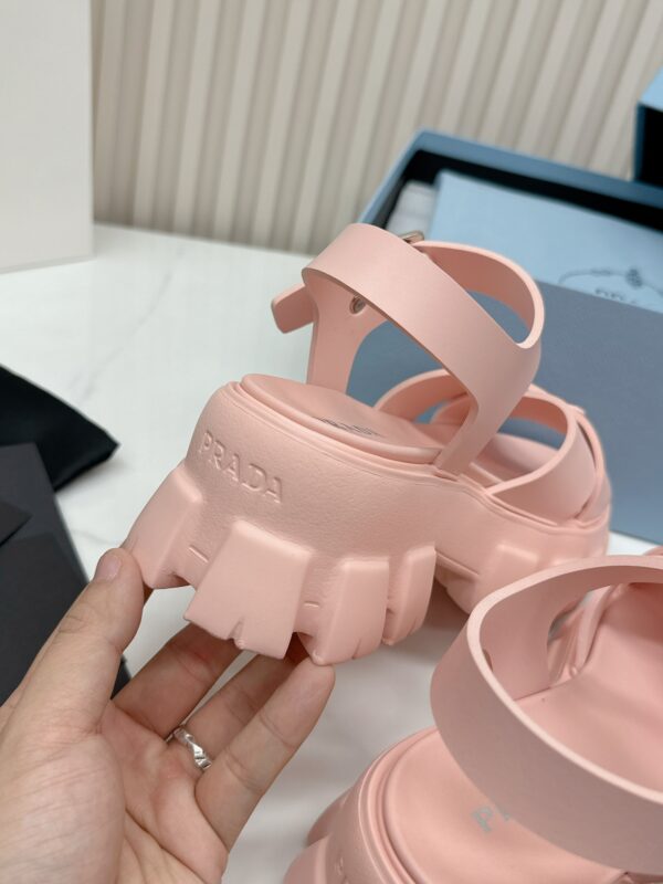 Prada Light Pink Triangle Logo Gear Platform Sandal