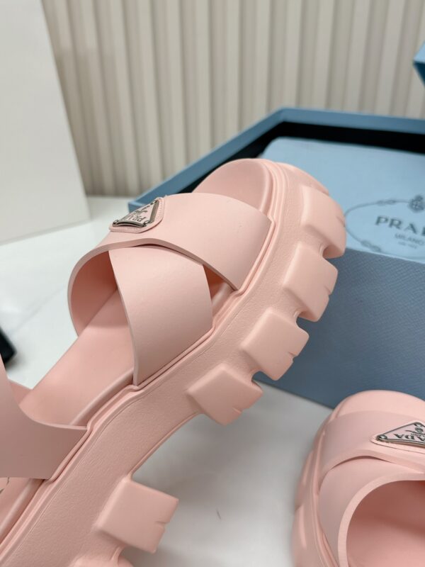 Prada Light Pink Triangle Logo Gear Platform Sandal