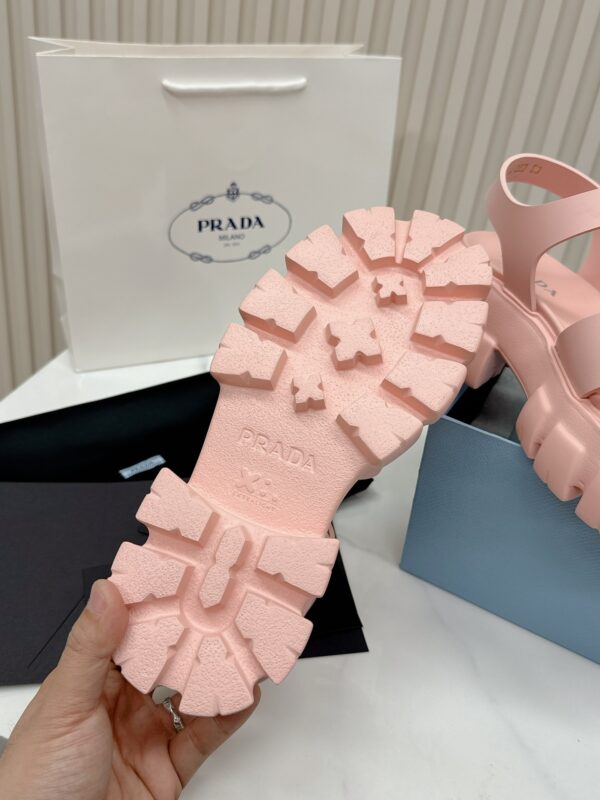 Prada Light Pink Triangle Logo Gear Platform Sandal