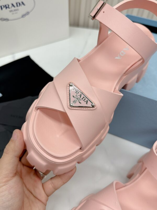 Prada Light Pink Triangle Logo Gear Platform Sandal