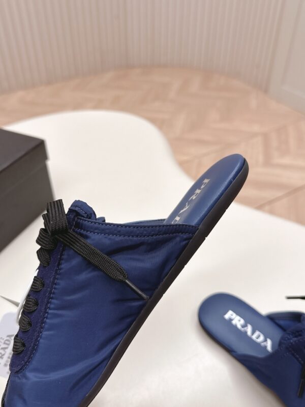 Prada Navy Nylon Silver Toe Mule Sneaker