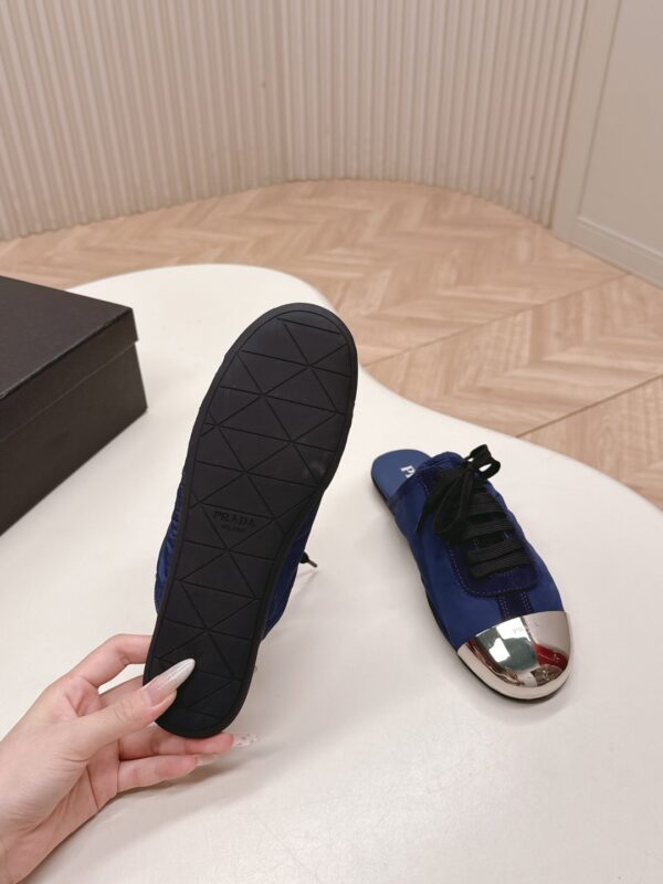 Prada Navy Nylon Silver Toe Mule Sneaker