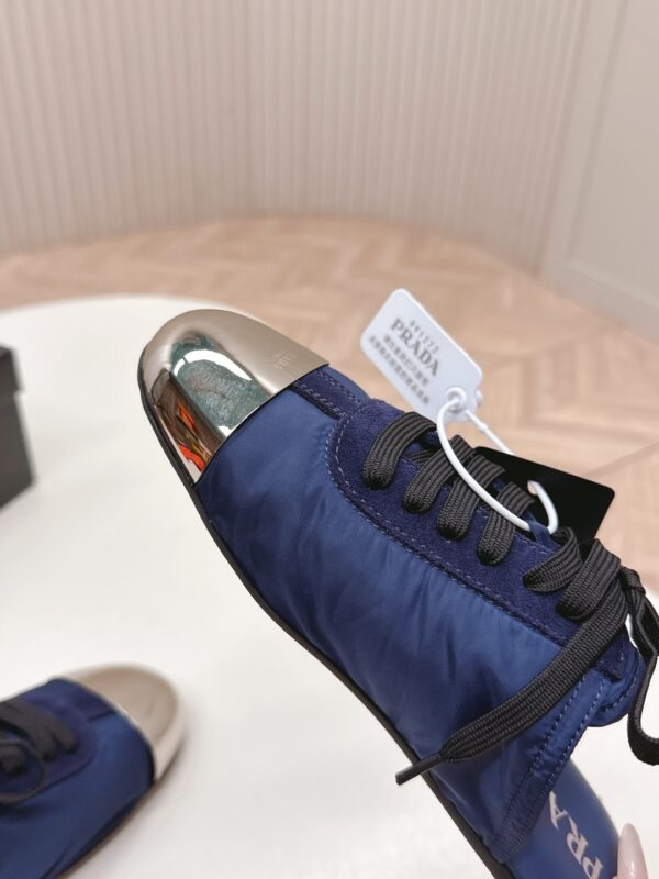 Prada Navy Nylon Silver Toe Mule Sneaker