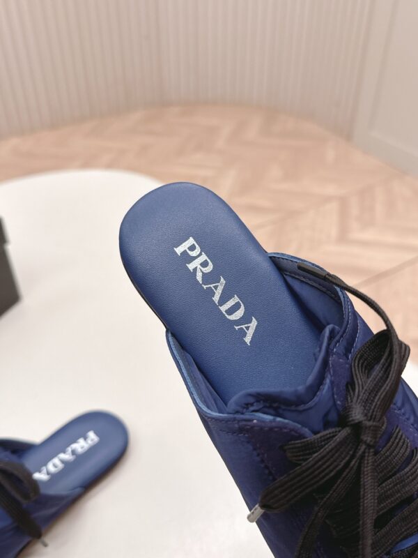 Prada Navy Nylon Silver Toe Mule Sneaker