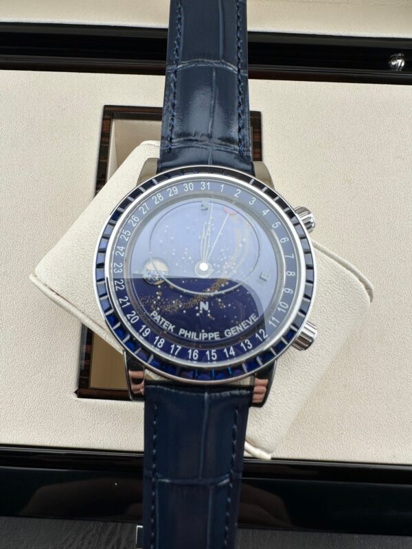 sy_no_EB5B7CD66093CE2A7F493B4EA6B4F0D2_1 Patek Philippe Super Complex Function Timepiece Series Automatic Mechanical Movement Blue Dial Platinum Case Crocodile Leather Strap