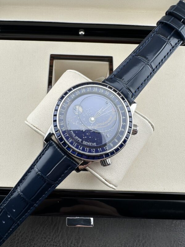 sy_no_EB5B7CD66093CE2A7F493B4EA6B4F0D2_2 Patek Philippe Super Complex Function Timepiece Series Automatic Mechanical Movement Blue Dial Platinum Case Crocodile Leather Strap