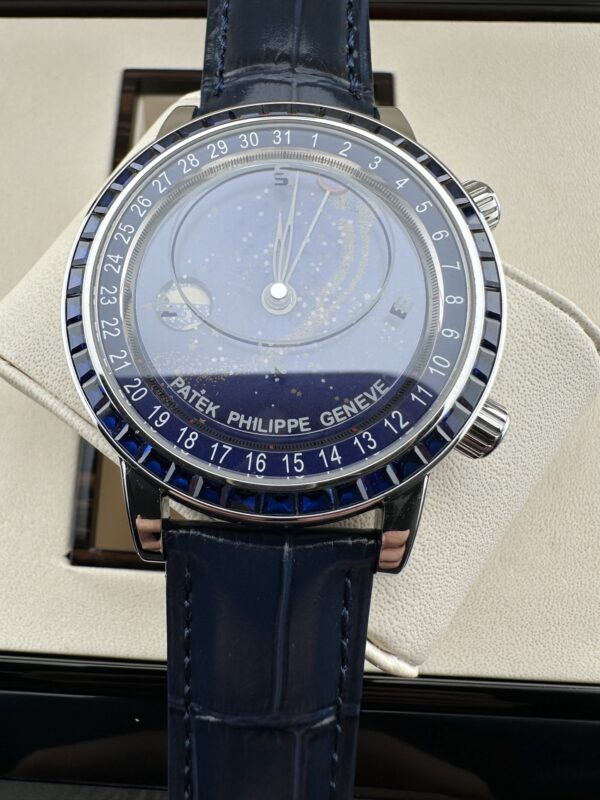 sy_no_EB5B7CD66093CE2A7F493B4EA6B4F0D2_3 Patek Philippe Super Complex Function Timepiece Series Automatic Mechanical Movement Blue Dial Platinum Case Crocodile Leather Strap